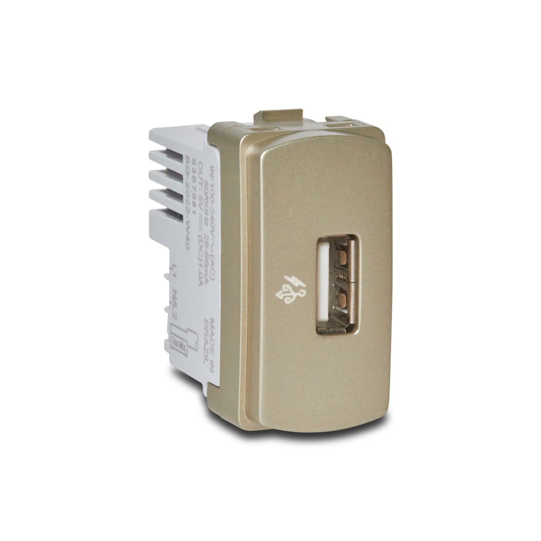 Modulo Tomada Carregador Usb 1A 127/220V Tipo A 1M Dourado, Schneider Electric, S3B70813