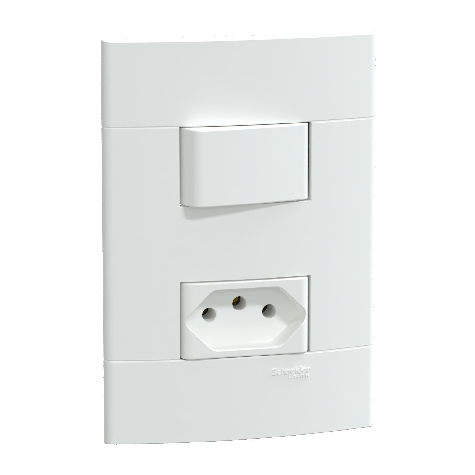 Conjunto 1 Interruptor Simples + 1 Tomada Br 2P+T 10A 250V Branco Fosco, Schneider Electric, S412907