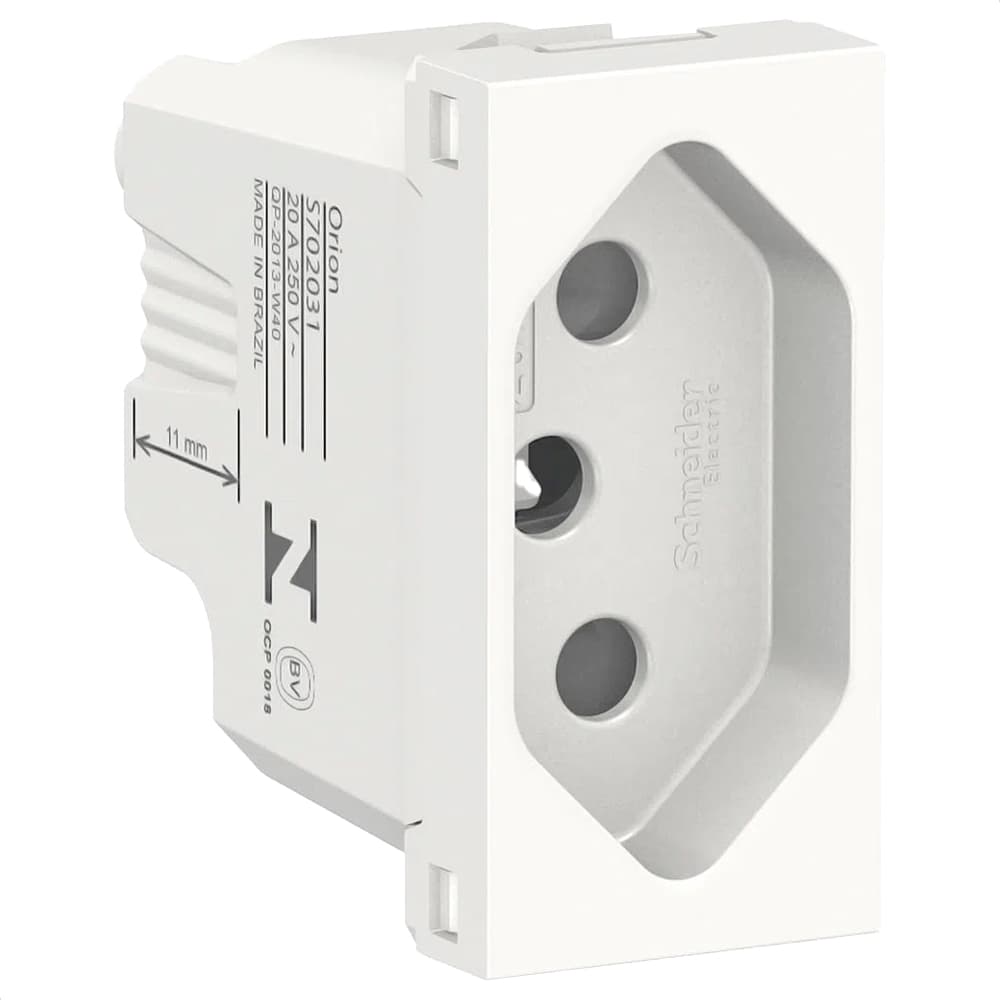 Modulo Tomada Br 2P+T 20A 250V 1M Branco, Schneider Electric, S70203104