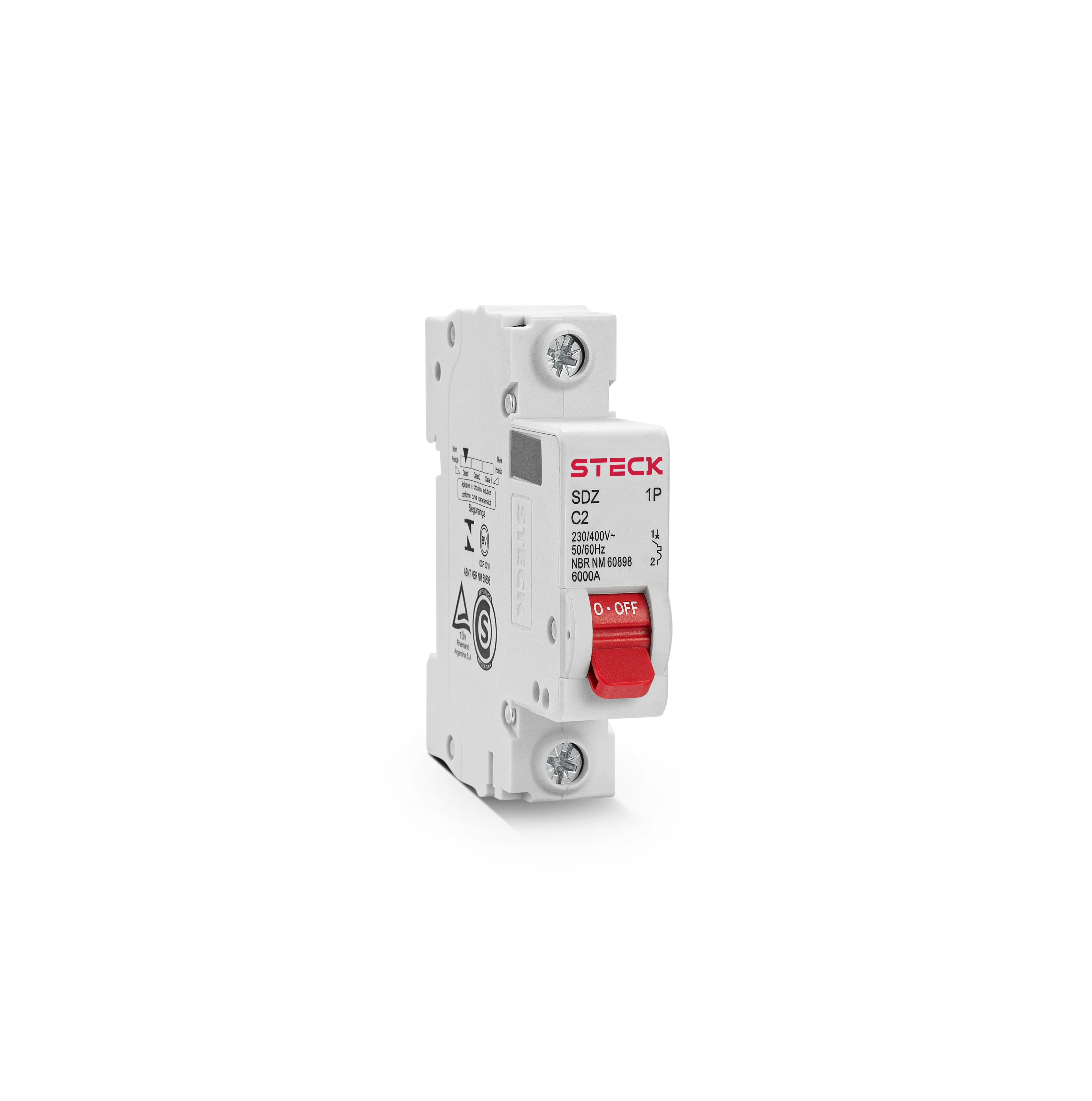 Disjuntor Serie Sdz61 2A 1P 400V Curva C 6Ka Steck Sdzd61C02