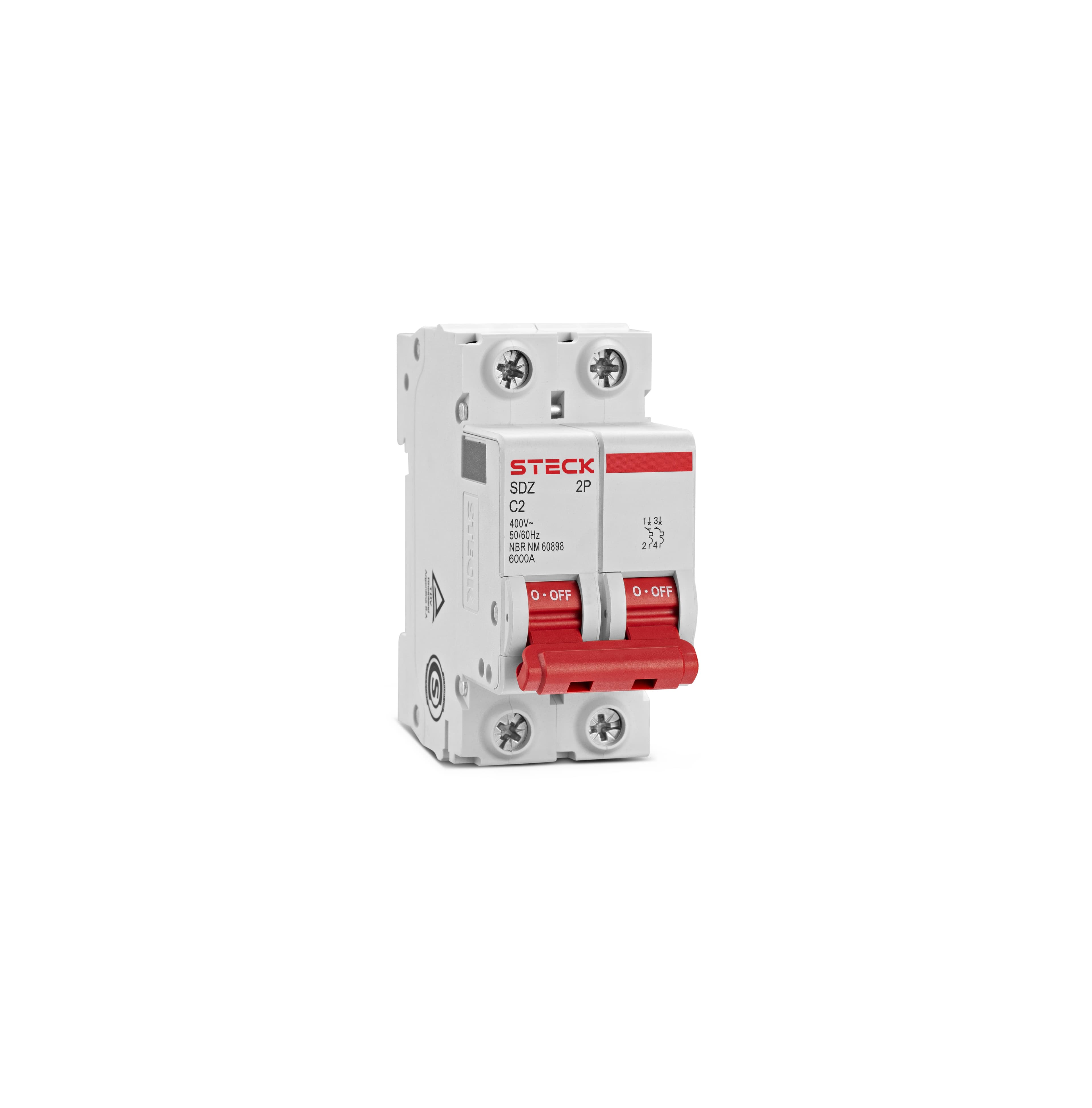 Disjuntor Serie Sdz62 2A 2P 400V Curva C 6Ka Steck Sdzd62C02
