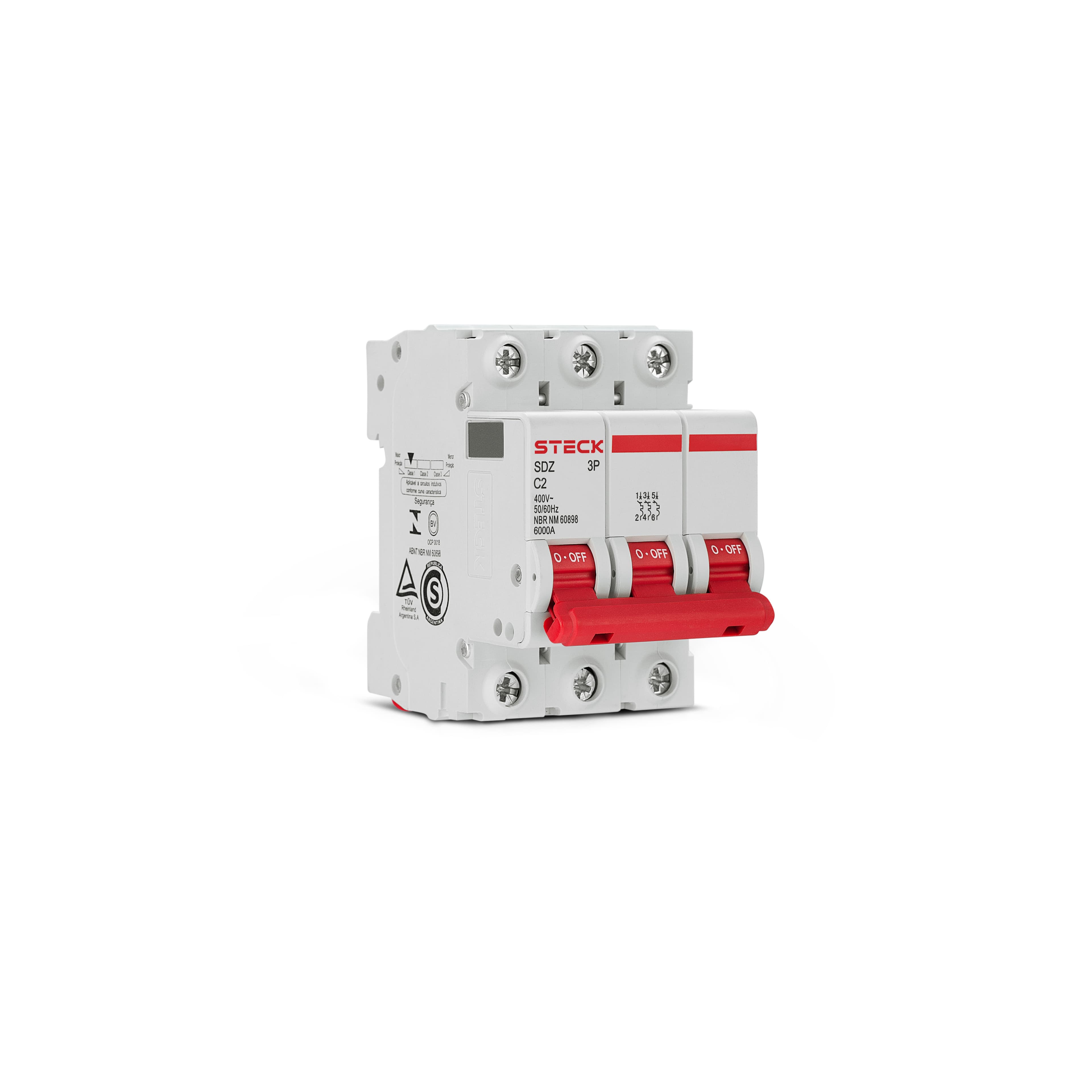 Disjuntor Serie Sdz63 2A 3P 400V Curva C 6Ka Steck Sdzd63C02