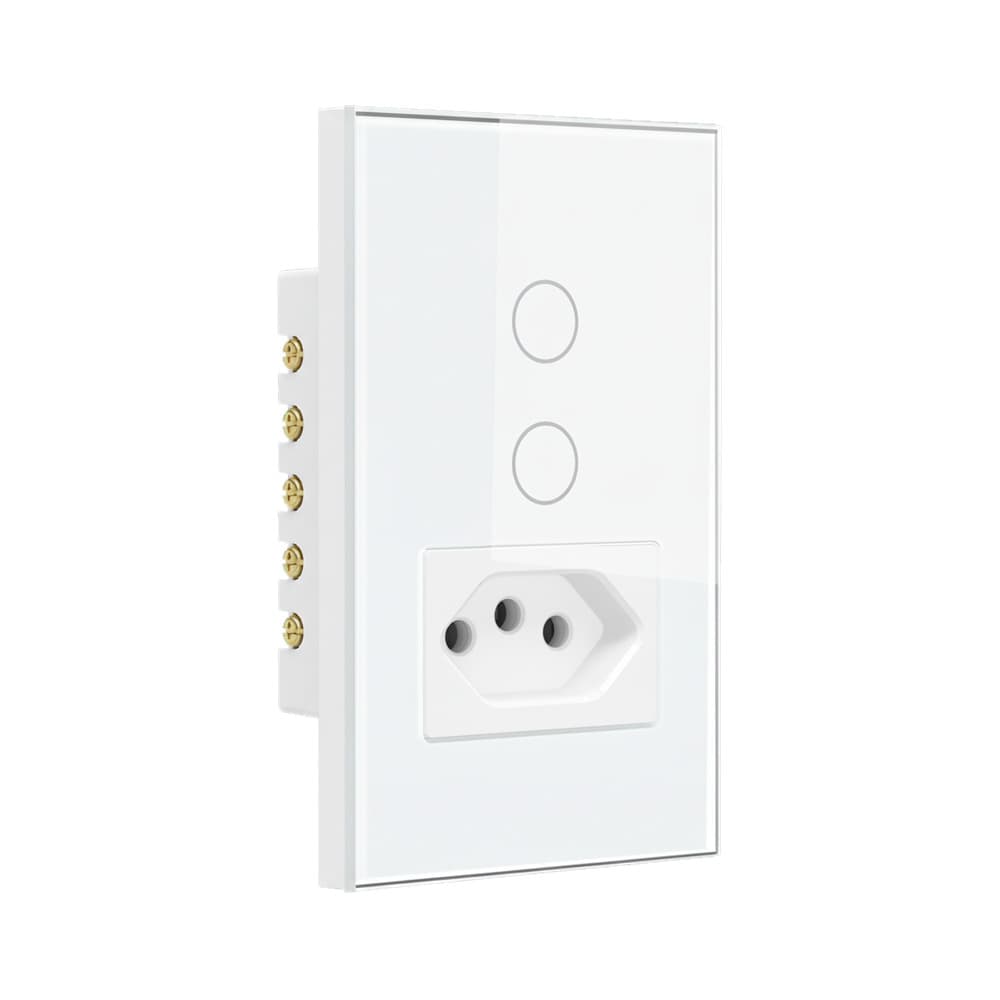 Interruptor Steck Ambiente Conectado 4X2" 2 Módulos + 1 Plug Touch Branco Wi-Fi