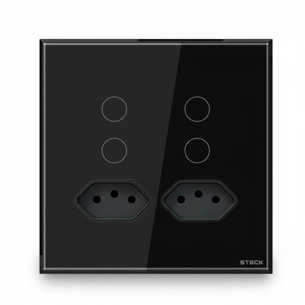 Interruptor Steck Ambiente Conectado 4X4" 4 Módulos + 2 Plugs Touch Preto Wi-Fi