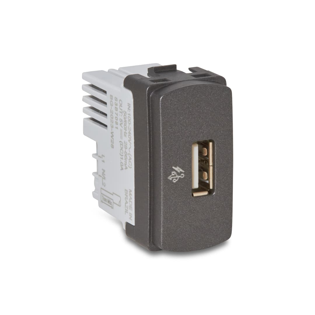 Modulo Tomada Carregador Usb 1A 127/220V Tipo A 1M Grafite, Schneider Electric, S3B70811