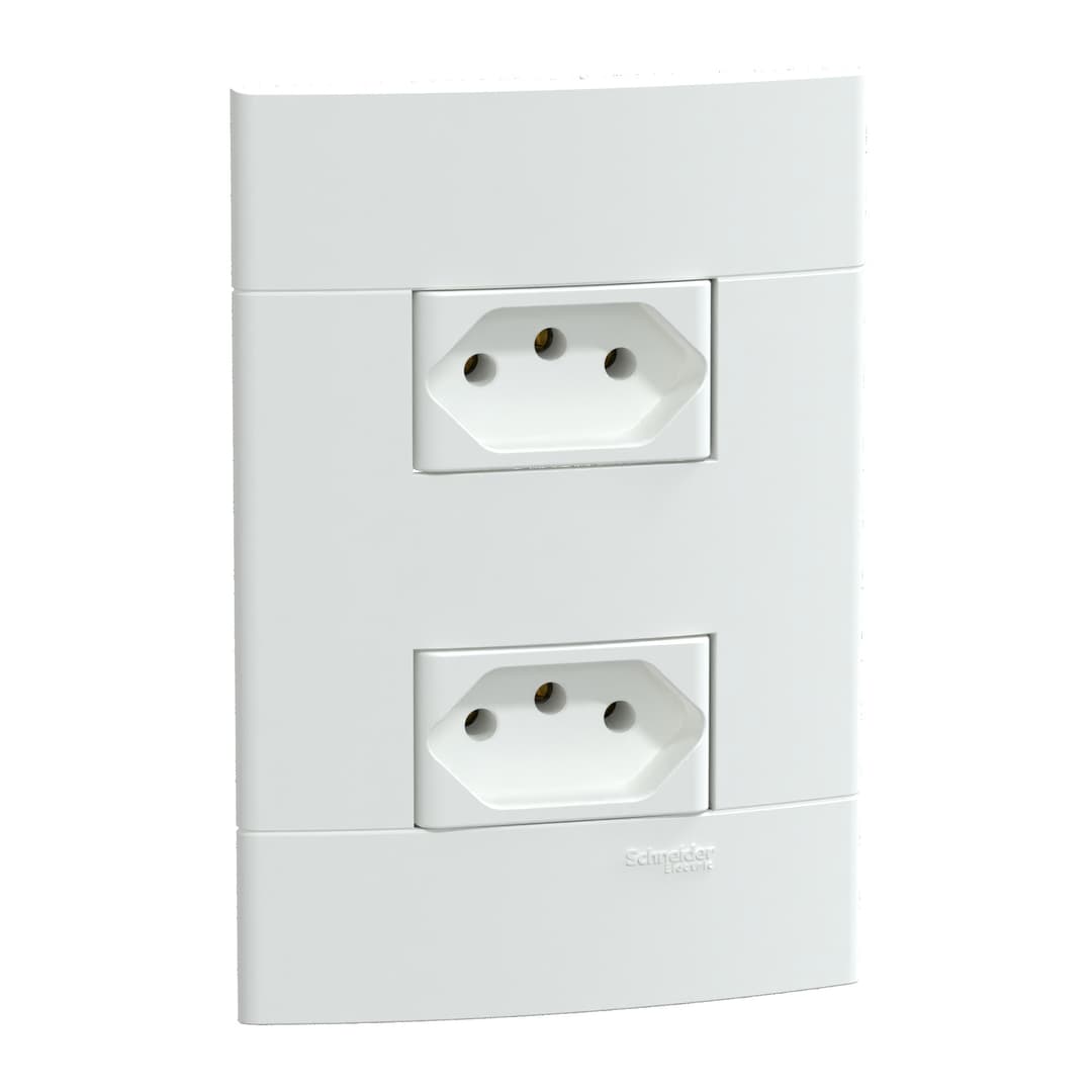 Conjunto 2 Tomadas Br 2P+T 10A 250V Branco Fosco, Schneider Electric, S412107