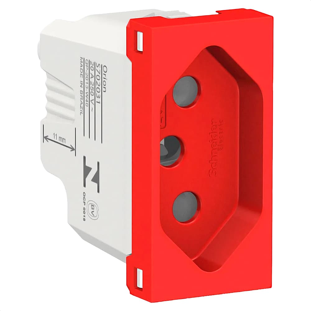 Modulo Tomada Br 2P+T 20A 250V Antibacteriano 1M Vermelha, Schneider Electric, S70203134