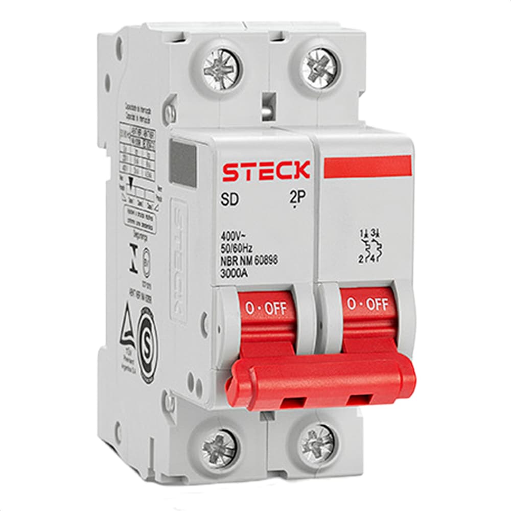 Disjuntor Serie Sd62 10A 2P Curva C 3Ka Steck Sdd62C10